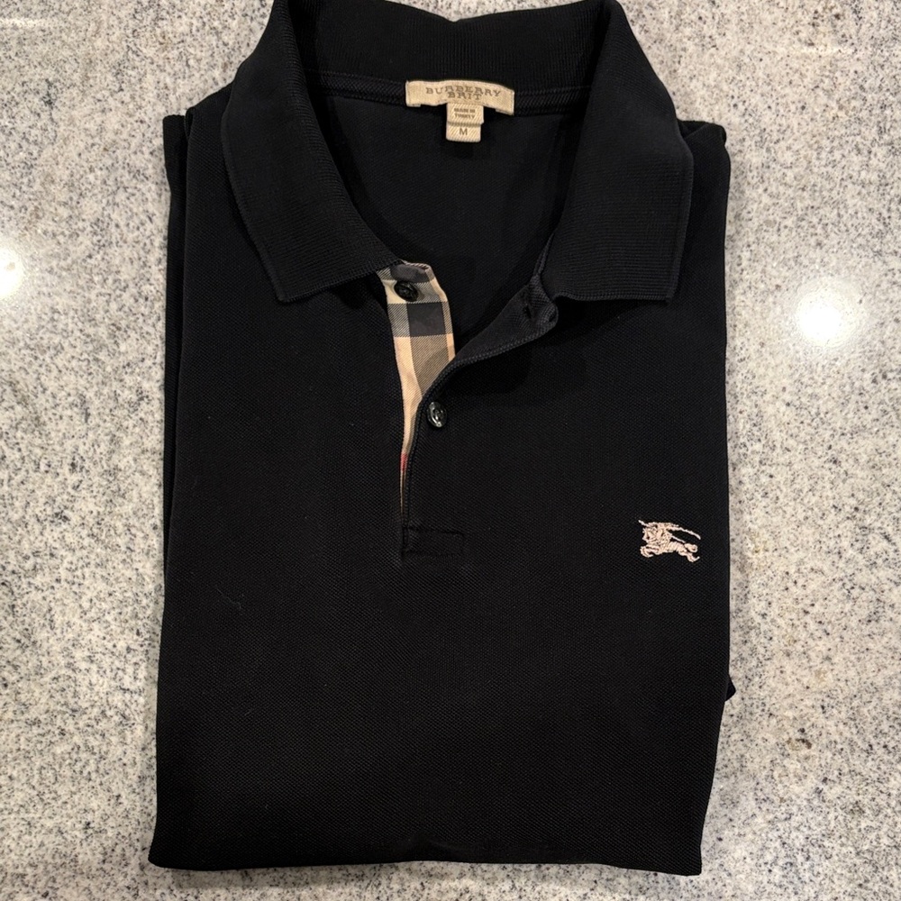 Burberry Black Polo Shirt with Check Detail